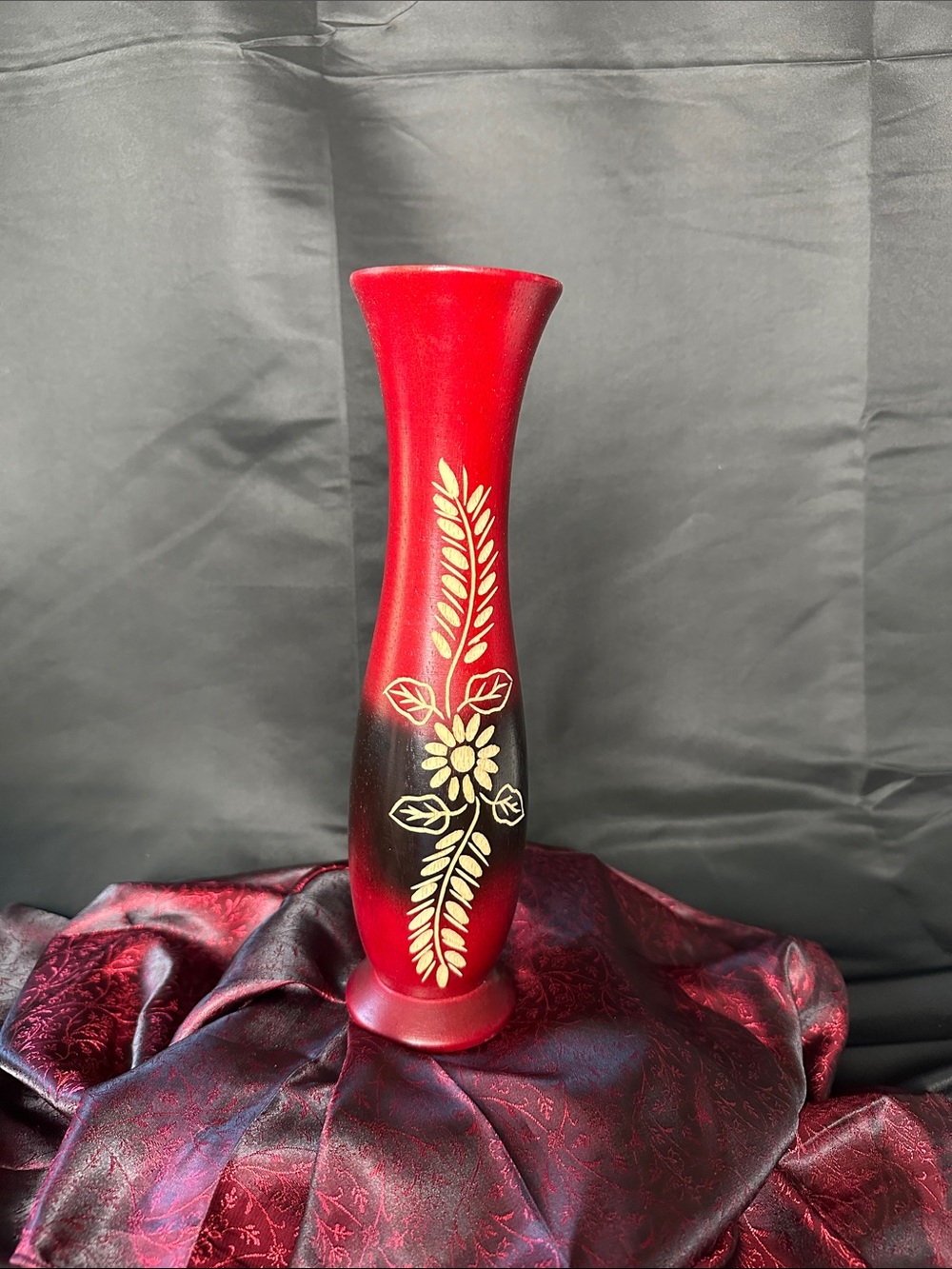 Hand Carved Red Decorative Floral Vase